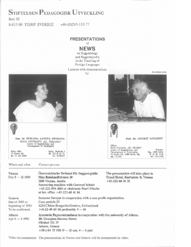 Announcement Dr Lozanov in Vienna 1989