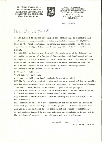 Salzburg Conference 1990-Dr Lozanov letter